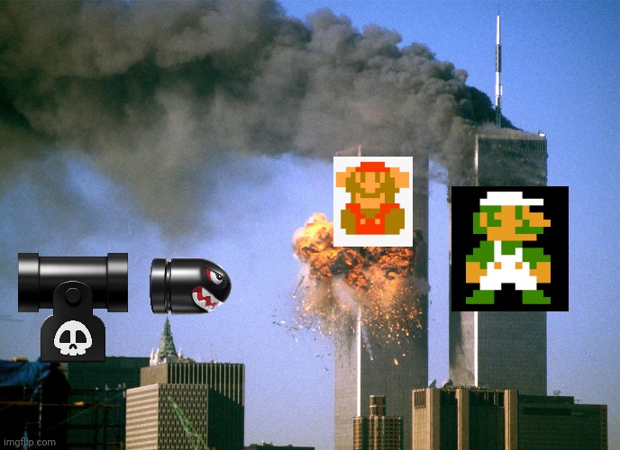 Oh-a- no | image tagged in 911 9/11 twin towers impact,super mario bros | made w/ Imgflip meme maker