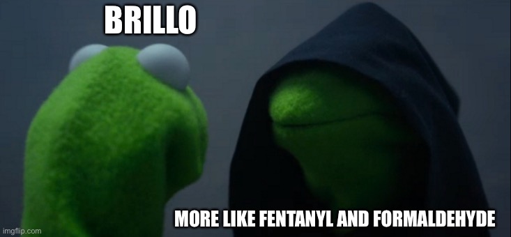 Evil Kermit Meme | BRILLO MORE LIKE FENTANYL AND FORMALDEHYDE | image tagged in memes,evil kermit | made w/ Imgflip meme maker