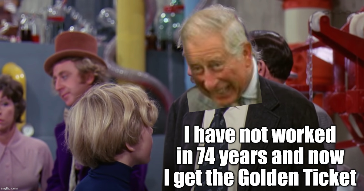 Charlie and Grandpa Joe | I have not worked in 74 years and now I get the Golden Ticket | image tagged in charlie and grandpa joe | made w/ Imgflip meme maker