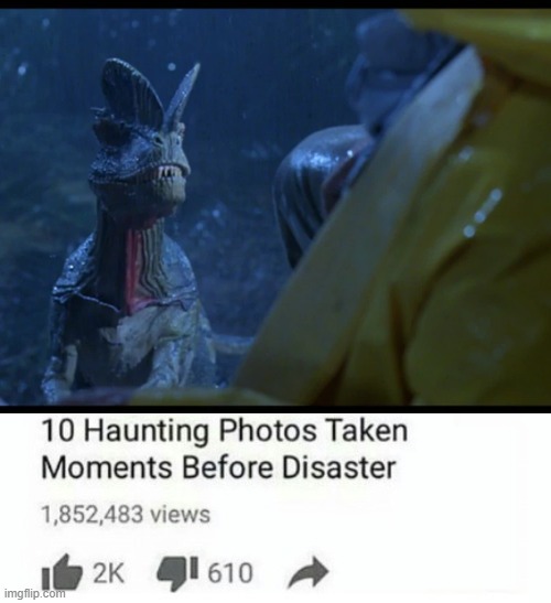 DILO | image tagged in jurassic park,dilophosaurus,10 haunting photos taken moments before disaster | made w/ Imgflip meme maker