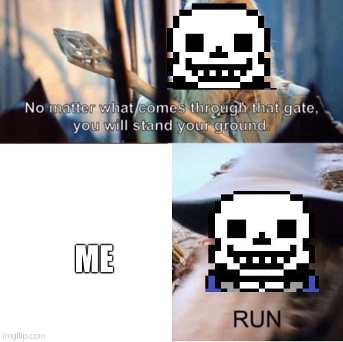 bro its sans run | ME | image tagged in no matter what comes through that gate | made w/ Imgflip meme maker