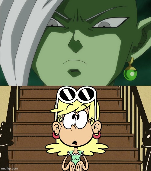 Future Zamasu glares at Leni Loud | image tagged in dragon ball super,the loud house | made w/ Imgflip meme maker