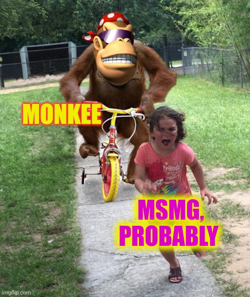 But why? Why would you do that? | MONKEE MSMG, PROBABLY | image tagged in orangutan chasing girl on a tricycle,worst,meme,of the day | made w/ Imgflip meme maker