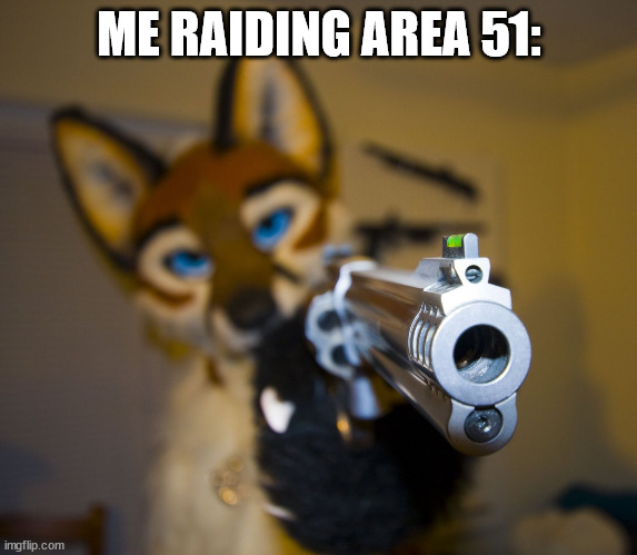 Furry with gun | ME RAIDING AREA 51: | image tagged in furry with gun | made w/ Imgflip meme maker