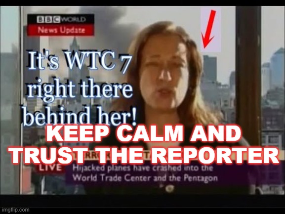 Keep Calm and Trust the Reporter | KEEP CALM AND TRUST THE REPORTER | image tagged in september 11 attacks | made w/ Imgflip meme maker