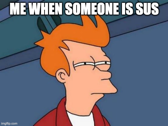 Futurama Fry Meme | ME WHEN SOMEONE IS SUS | image tagged in memes,futurama fry | made w/ Imgflip meme maker