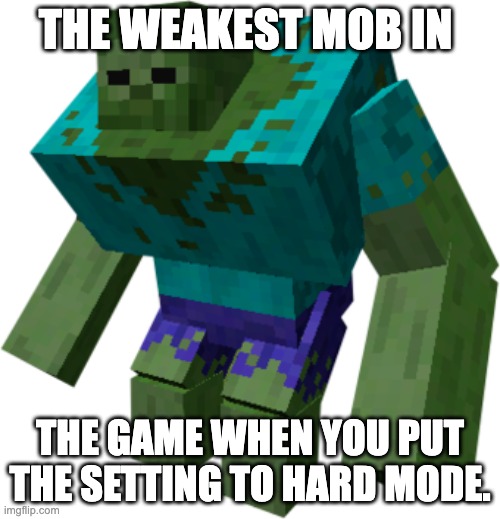 oh no | THE WEAKEST MOB IN; THE GAME WHEN YOU PUT THE SETTING TO HARD MODE. | image tagged in zombie,minecraft | made w/ Imgflip meme maker