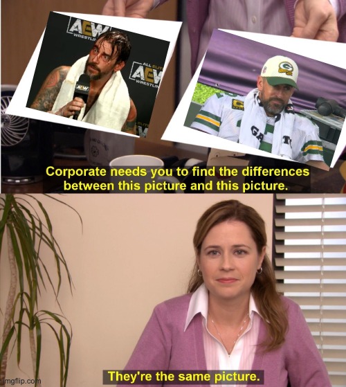 Both are Hurt, Old, Tired & works with Children | image tagged in memes,they're the same picture,nfl,aew,cm punk,aaron rodgers | made w/ Imgflip meme maker