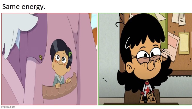 Marcy Wu and Stella Zhau being cute | image tagged in same energy,amphibia,the loud house,disney channel,nickelodeon,smile | made w/ Imgflip meme maker