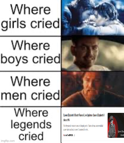 Rip queen | image tagged in where legends cried | made w/ Imgflip meme maker