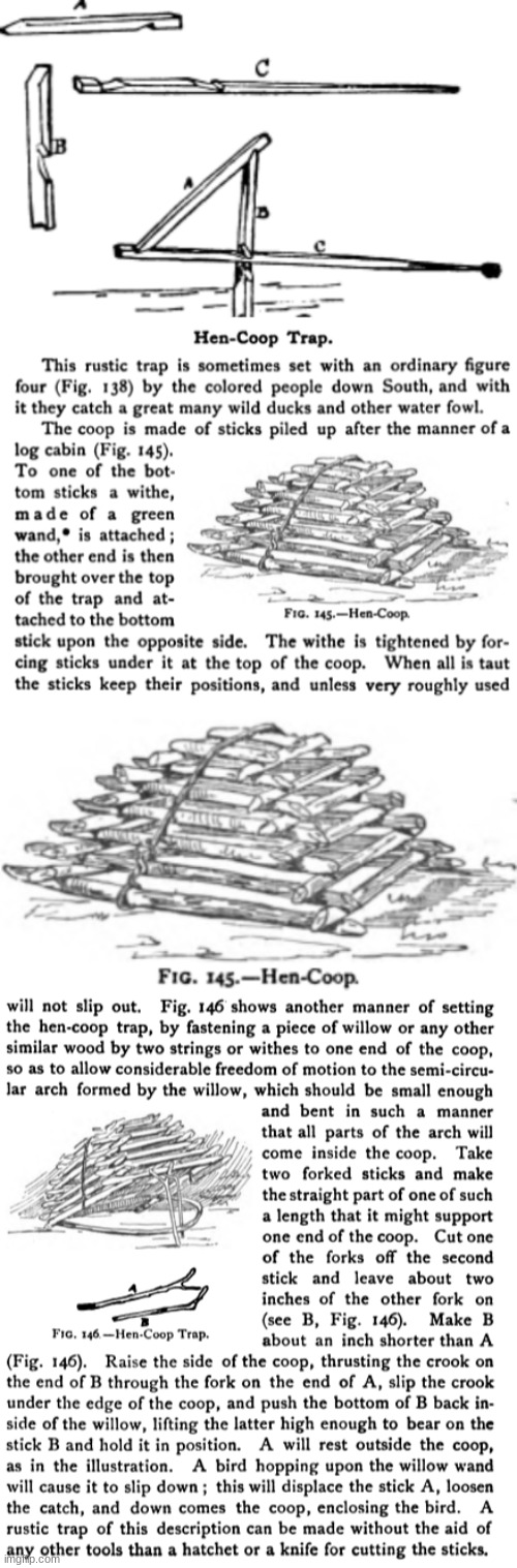 fuck it here's instructions on a small-game live trap from a book written in 1882 | made w/ Imgflip meme maker