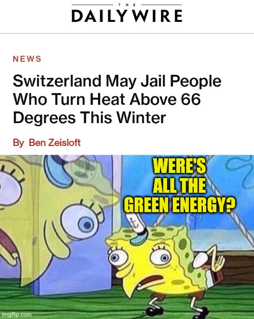 WERE'S ALL THE GREEN ENERGY? | image tagged in mocking spongebob | made w/ Imgflip meme maker