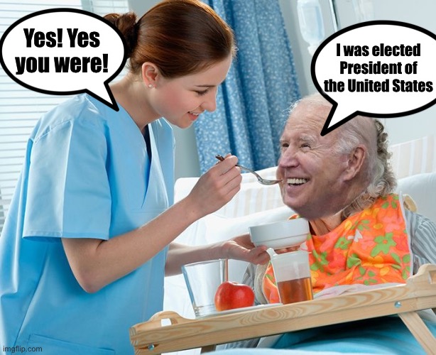 Biden Hospice |  Yes! Yes you were! I was elected President of the United States | image tagged in biden hospice,joe biden,fake news,rigged elections,election fraud,bad photoshop | made w/ Imgflip meme maker