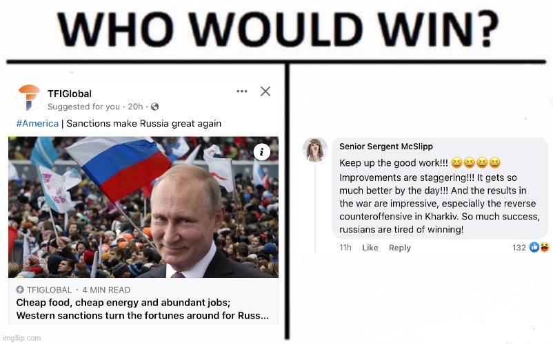 I wonder which one is closer to the mark. /s | image tagged in memes,who would win,putin,vladimir putin,russia,propaganda | made w/ Imgflip meme maker