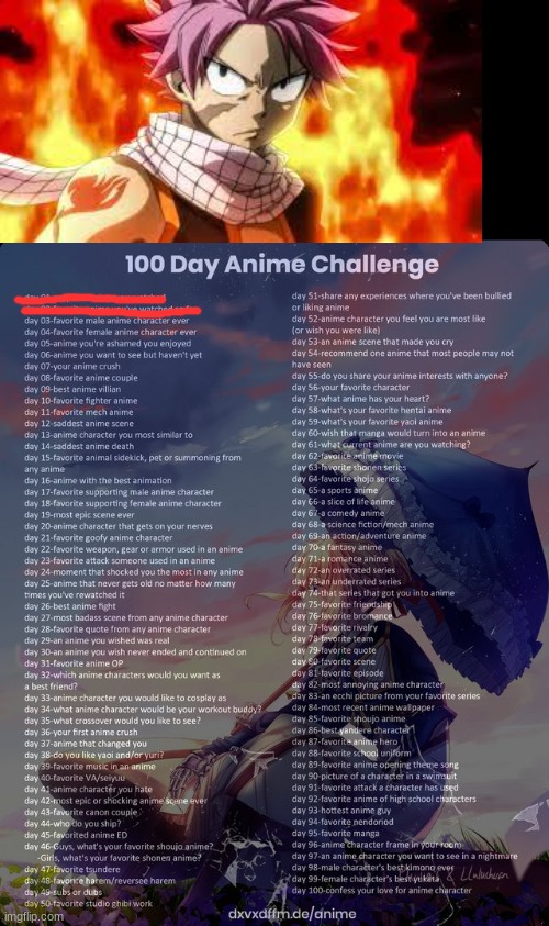 Day 03...a lot of these will be Fairy Tail related *laughs nervously* | image tagged in 100 day anime challenge | made w/ Imgflip meme maker