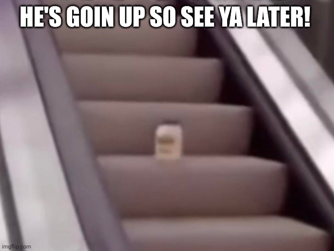 Mayonnaise On An Escalator | HE'S GOIN UP SO SEE YA LATER! | image tagged in mayonnaise on an escalator | made w/ Imgflip meme maker