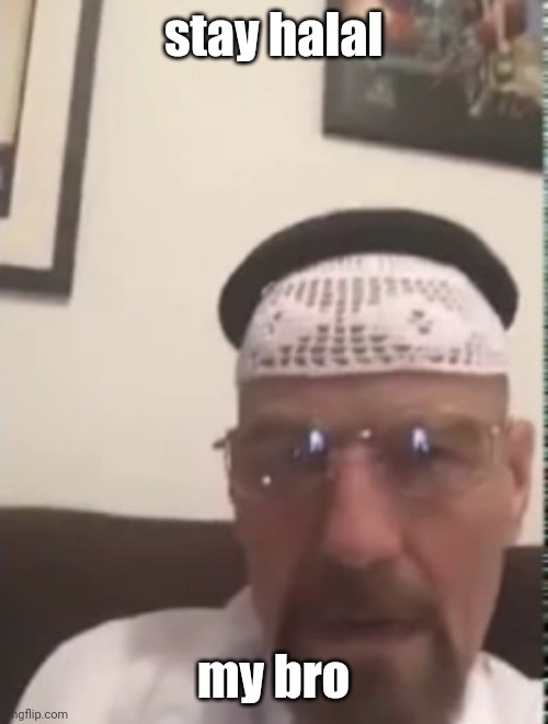 Halal Walter white | stay halal; my bro | image tagged in halal walter white | made w/ Imgflip meme maker