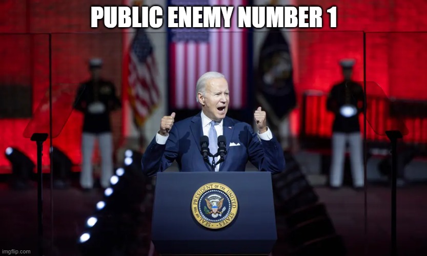 Public Enemy Number One | PUBLIC ENEMY NUMBER 1 | image tagged in biden,president | made w/ Imgflip meme maker