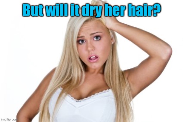 Dumb Blonde | But will it dry her hair? | image tagged in dumb blonde | made w/ Imgflip meme maker