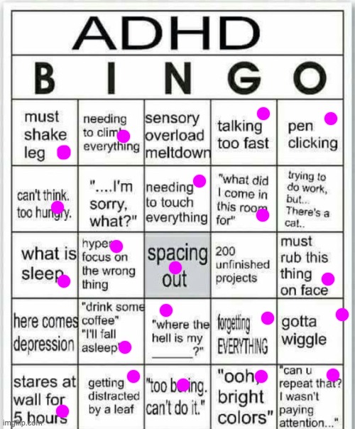 My ADHD Bingo | image tagged in adhd bingo | made w/ Imgflip meme maker