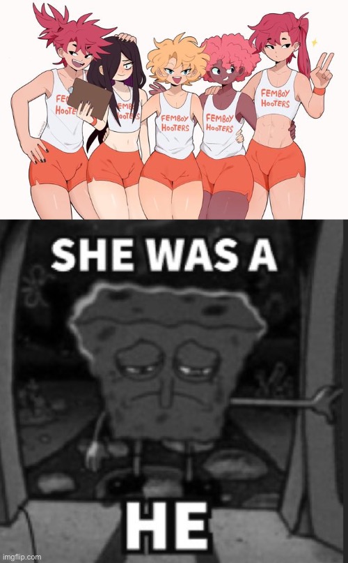 Trend | image tagged in femboy hooters,she was a he | made w/ Imgflip meme maker