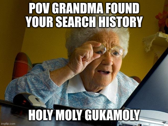 pov grandma | POV GRANDMA FOUND YOUR SEARCH HISTORY; HOLY MOLY GUKAMOLY | image tagged in memes,grandma finds the internet | made w/ Imgflip meme maker