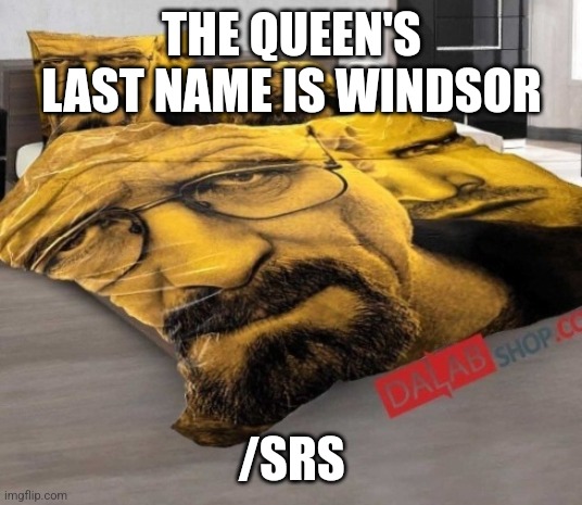 Breaking Bed | THE QUEEN'S LAST NAME IS WINDSOR; /SRS | image tagged in breaking bed | made w/ Imgflip meme maker