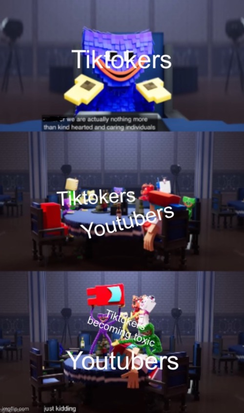 Mini huggy is just kidding lol | image tagged in mini huggy is just kidding lol,tiktok sucks,tiktok vs youtube,poppy playtime,just kidding,lol | made w/ Imgflip meme maker