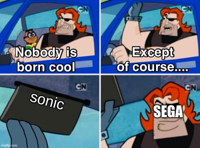 Nobody is born cool | sonic; SEGA | image tagged in nobody is born cool,sonic the hedgehog,sega | made w/ Imgflip meme maker