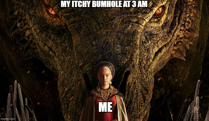 House of the Dragon | MY ITCHY BUMHOLE AT 3 AM; ME | image tagged in house of the dragon | made w/ Imgflip meme maker