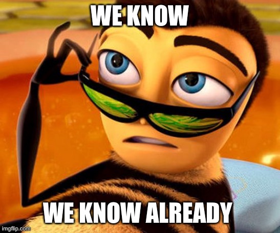 Bee Movie | WE KNOW; WE KNOW ALREADY | image tagged in bee movie,chad we know | made w/ Imgflip meme maker