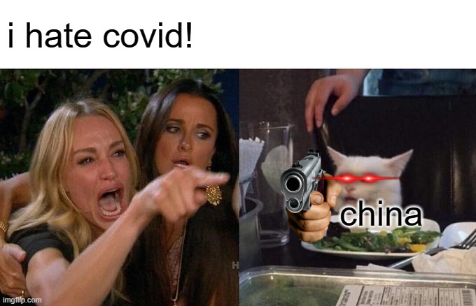 china | i hate covid! china | image tagged in memes,woman yelling at cat | made w/ Imgflip meme maker