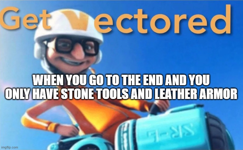 Get Vectored | WHEN YOU GO TO THE END AND YOU ONLY HAVE STONE TOOLS AND LEATHER ARMOR | image tagged in get vectored | made w/ Imgflip meme maker