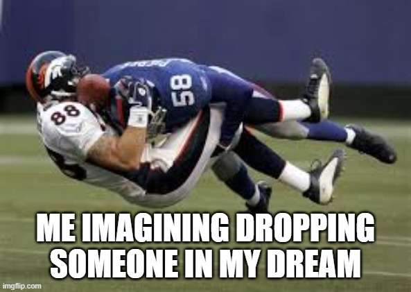 Tackle | ME IMAGINING DROPPING SOMEONE IN MY DREAM | image tagged in tackle | made w/ Imgflip meme maker