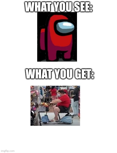 What you get is what you get | WHAT YOU SEE:; WHAT YOU GET: | image tagged in corrupted red | made w/ Imgflip meme maker