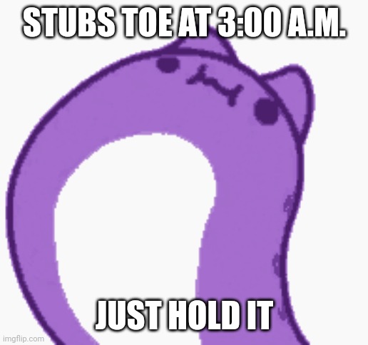 Toe pain | STUBS TOE AT 3:00 A.M. JUST HOLD IT | image tagged in hold it in,3am | made w/ Imgflip meme maker