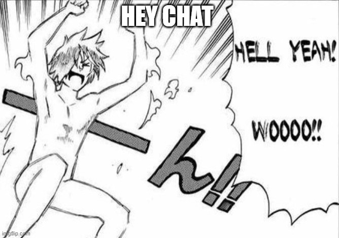 Hell yeah Wooo | HEY CHAT | image tagged in hell yeah wooo | made w/ Imgflip meme maker
