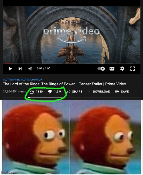I wonder why Amazon is panicking and attacking LOTR fan base... | image tagged in memes,monkey puppet,lotr,the rings of power,woke,broke | made w/ Imgflip meme maker