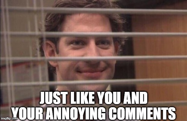 Zing a Comment Spammer | JUST LIKE YOU AND YOUR ANNOYING COMMENTS | image tagged in jim halpert smirking | made w/ Imgflip meme maker