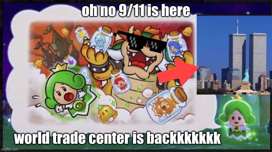 when World Trade Center was mfs rebuilt | oh no 9/11 is here; world trade center is backkkkkkk | image tagged in sp meme vs backrooms found footage final boss,911 9/11 twin towers impact | made w/ Imgflip meme maker