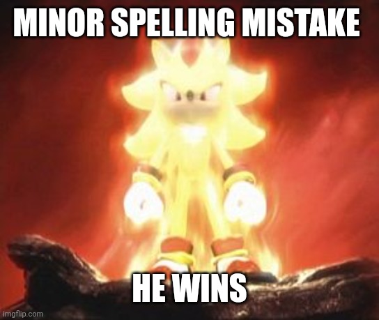 Super Shadow | MINOR SPELLING MISTAKE HE WINS | image tagged in super shadow | made w/ Imgflip meme maker
