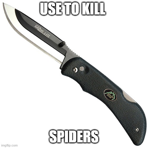 knife | USE TO KILL SPIDERS | image tagged in knife | made w/ Imgflip meme maker