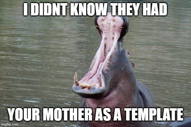 joe mama | I DIDNT KNOW THEY HAD; YOUR MOTHER AS A TEMPLATE | image tagged in hippo mouth open | made w/ Imgflip meme maker