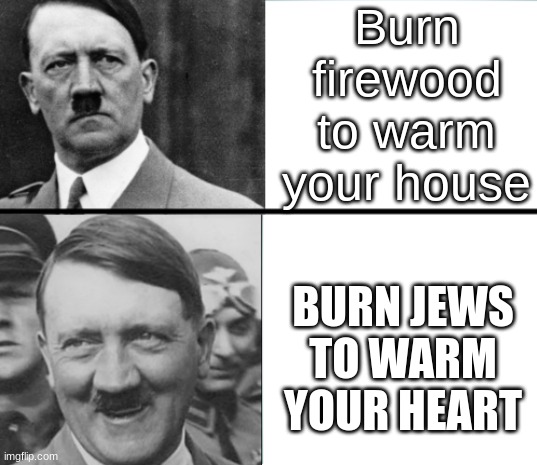 I've sinned! | Burn firewood to warm your house; BURN JEWS TO WARM YOUR HEART | image tagged in hitler hotline bling | made w/ Imgflip meme maker
