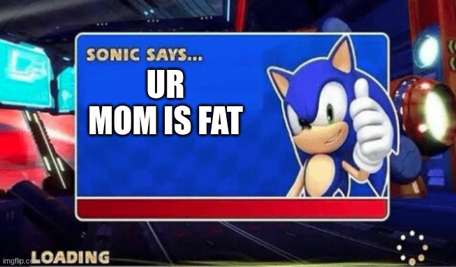 sanic says | UR MOM IS FAT | image tagged in sonic says | made w/ Imgflip meme maker