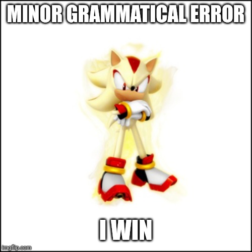 Super Shadow | MINOR GRAMMATICAL ERROR I WIN | image tagged in super shadow | made w/ Imgflip meme maker