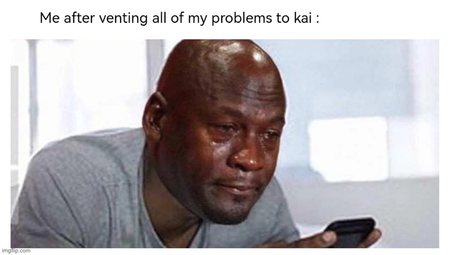 KAI AI Meme | Me after venting all of my problems to KAI: | image tagged in funny memes,kaiai,kaiaimeme,memes,ai,kai | made w/ Imgflip meme maker
