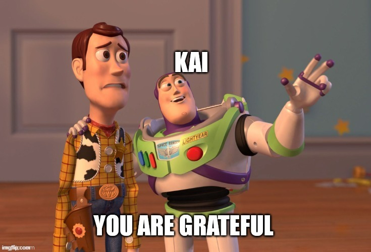 KAI Memes | image tagged in kai ai,kai ai memes,kai,kai memes,gratitude,buzz lightyear | made w/ Imgflip meme maker