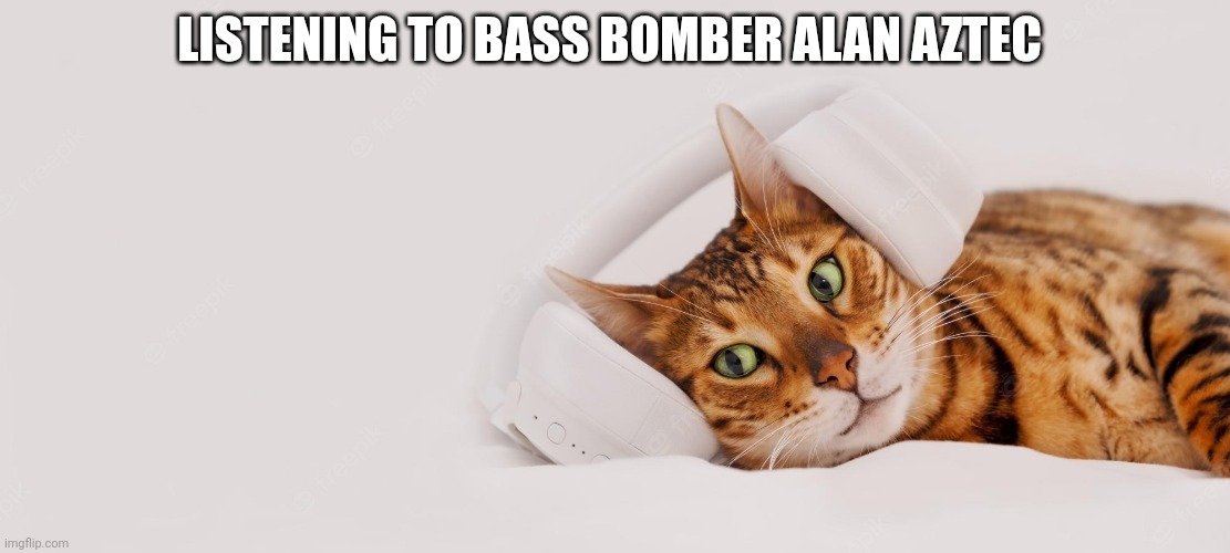 TheBengalCat Music | LISTENING TO BASS BOMBER ALAN AZTEC | image tagged in thebengalcat music | made w/ Imgflip meme maker
