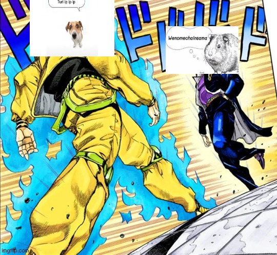 the battle of the century | image tagged in jojo's walk | made w/ Imgflip meme maker